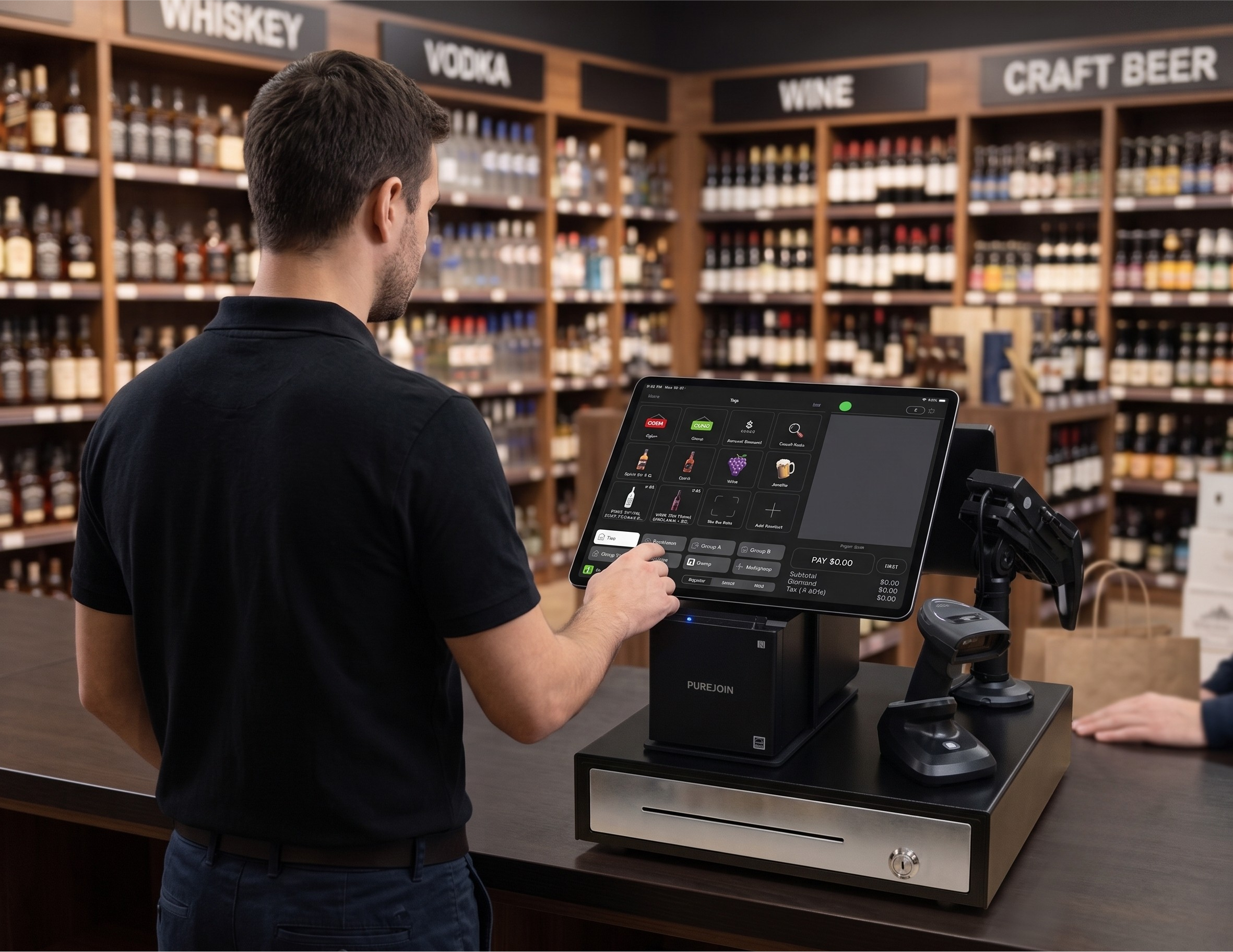 Liquor Store POS System for Retail Sales and Inventory Management Liquor store POS system with integrated inventory management and retail checkout for efficient beverage sales.